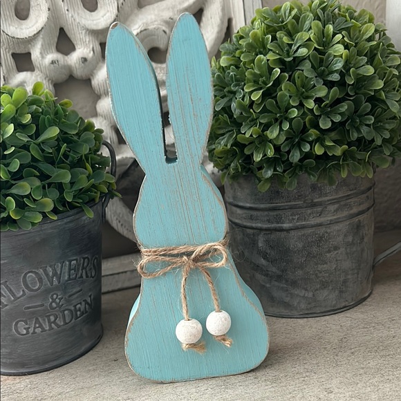 quill to paper Other - Boho Farmhouse aqua blue Wooden Bunny Decor